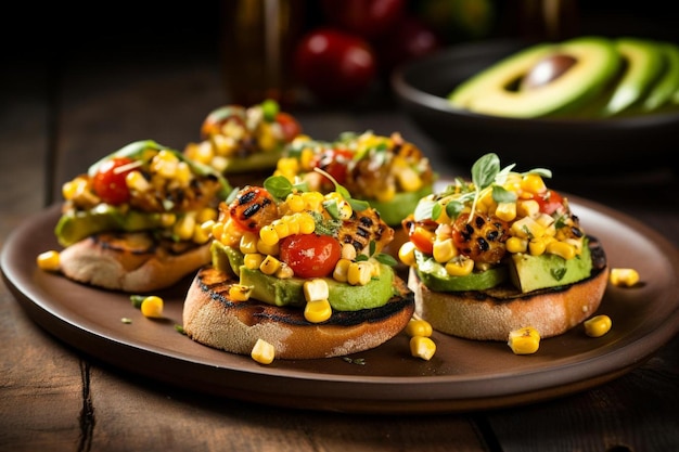 Grilled Corn Avocado Bruschetta delicious Bruschetta food image photography