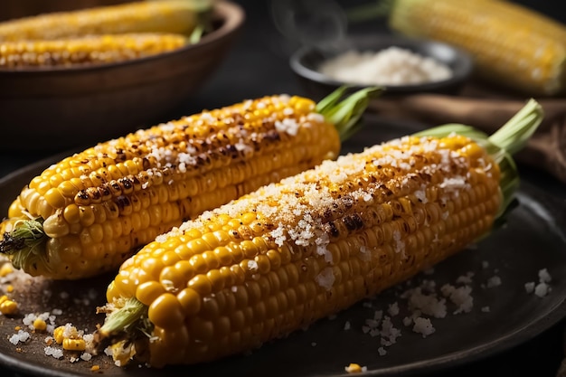 Grilled corn on the cob with salt