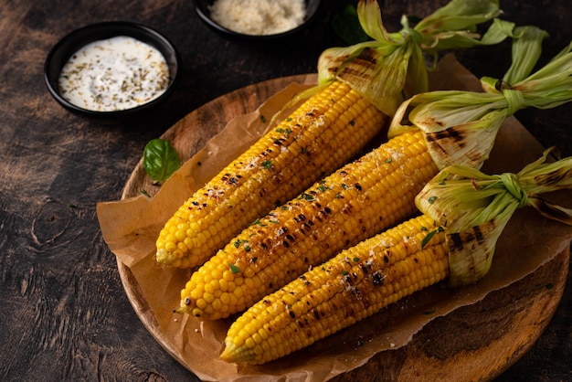 Grilled corn cobs with parmesan cheese