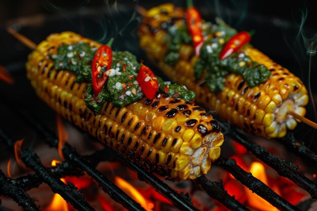 grilled corn cooked on fire