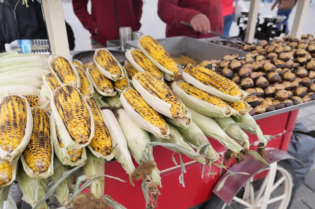 Grilled Corn for sale in a market stall in istanbul