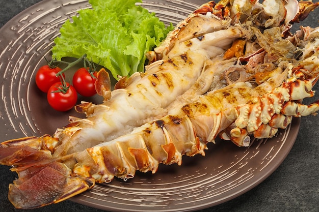 Grilled crayfish in the plate