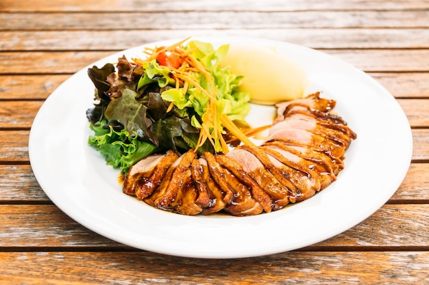 Grilled duck meat breast with vegetable