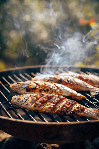 grilled fish in nature closeup