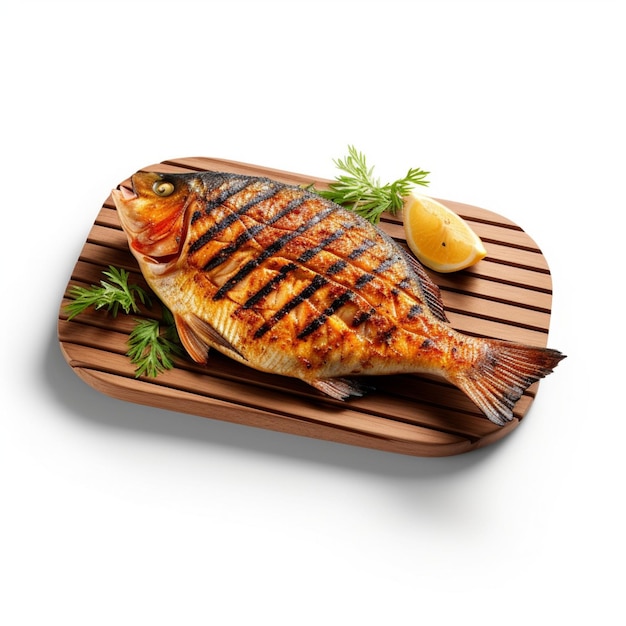 grilled fish on white background