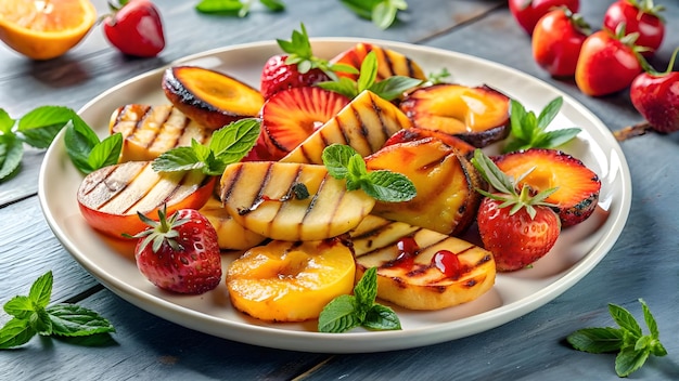 Grilled Fruits with Honey Drizzle and Mint