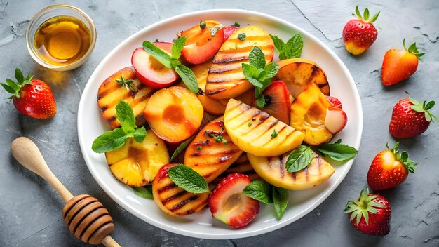 Grilled Fruits with Honey Drizzle and Mint