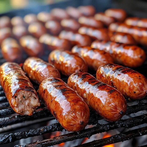 Photo grilled german sausages on barbecue grill