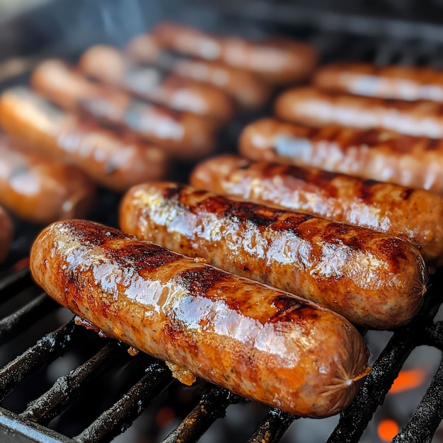 Photo grilled german sausages on barbecue grill