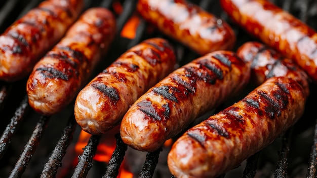 Photo grilled german sausages on barbecue grill