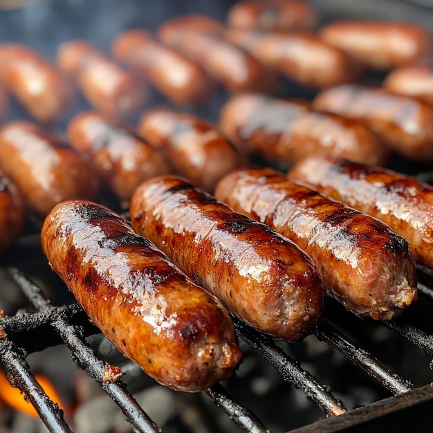 Photo grilled german sausages on barbecue grill