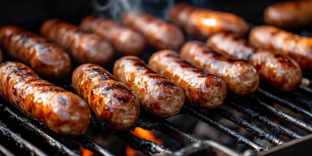 Photo grilled german sausages on barbecue grill