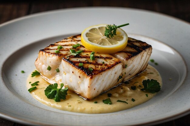 Grilled halibut with a lemon butter sauce