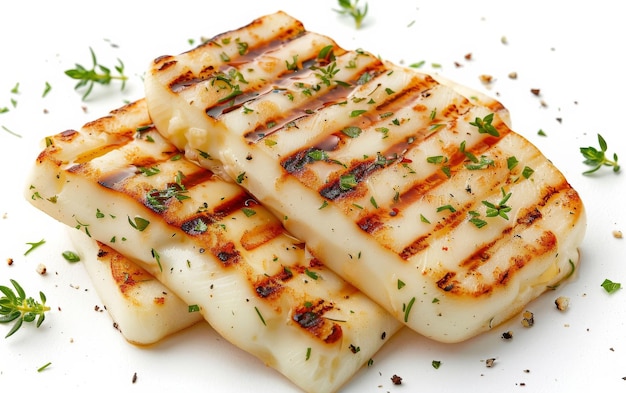 Grilled Halloumi Cheese On White Background