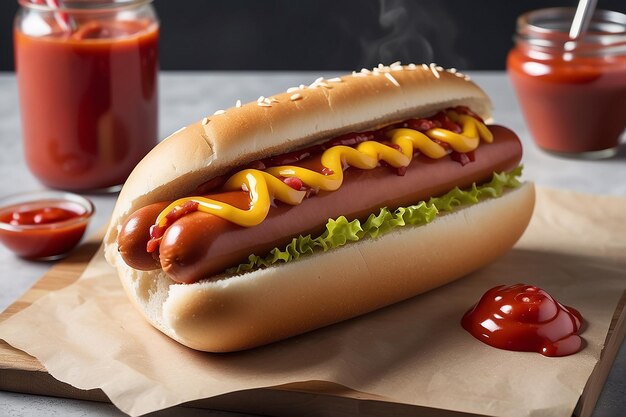 Grilled hot dog on bun with ketchup generated by AI