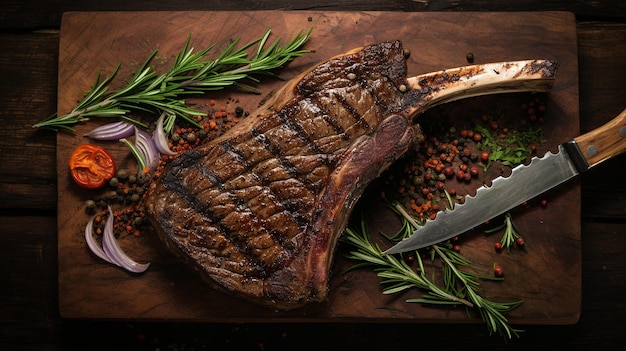 Grilled juicy tomahawk steak