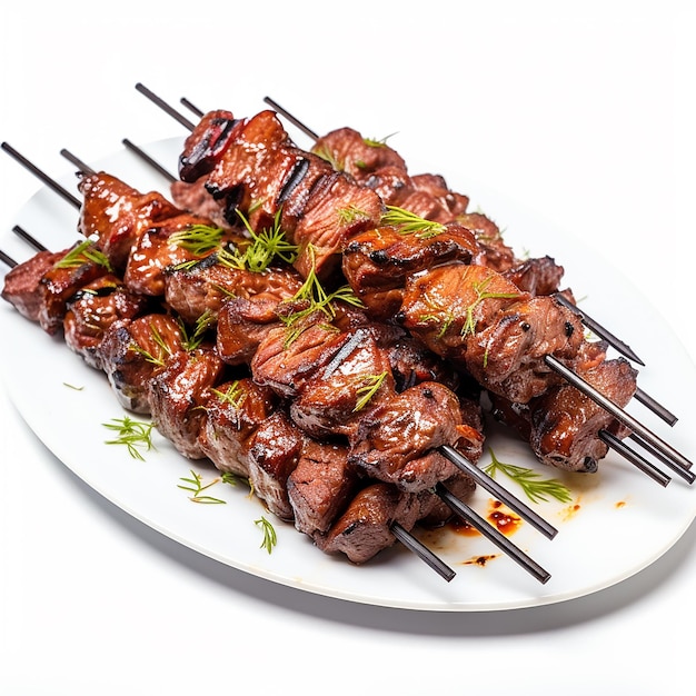 a grilled kabab with white background