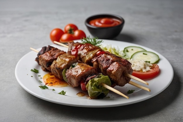 Grilled Kebabs on Plate