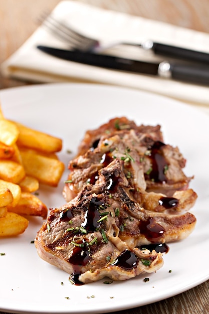 Grilled lamb chops with french fries High quality photo