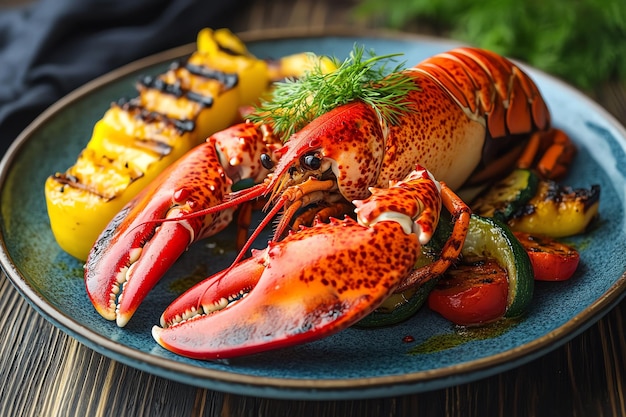 Grilled Lobster with Herb Garnish and Zucchini Slices A Gourmet Seafood Feast with Fresh Ingredien