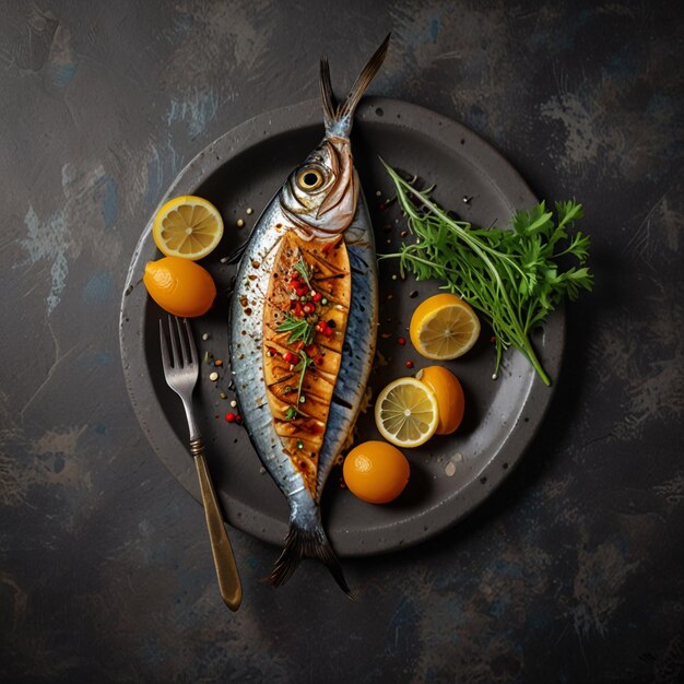 Photo grilled mackerel on stone background