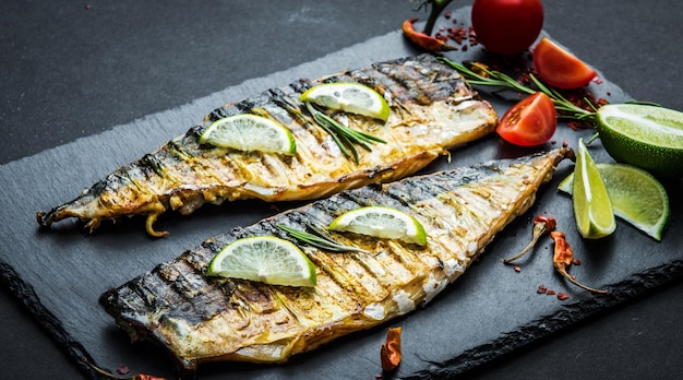 Grilled mackrel fillets