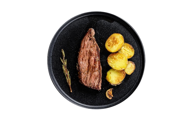 Grilled marinated beef flank steak Isolated on white background