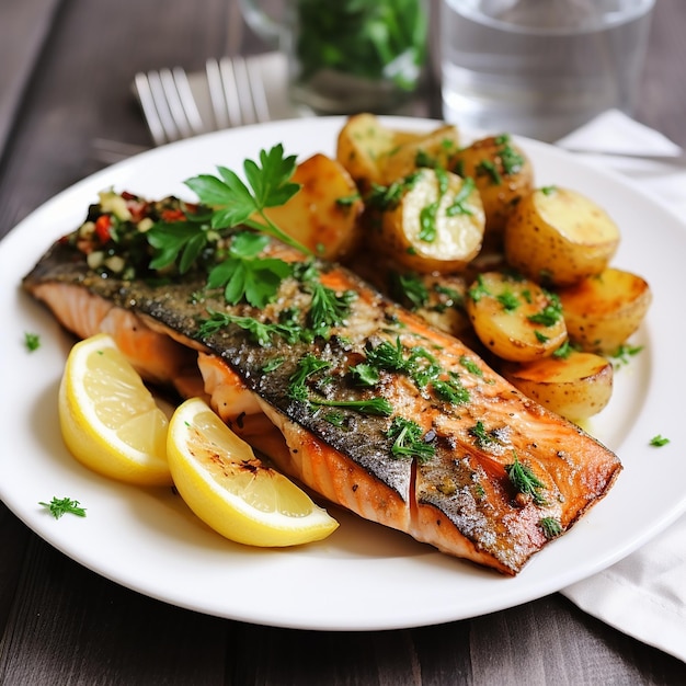 Grilled Marinated Trout Delight with Crispy Potatoes