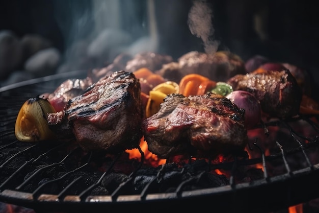 Grilled meat on the grill Generative ai