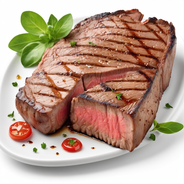 Grilled meat steak on stainless grill Food and cuisine concept