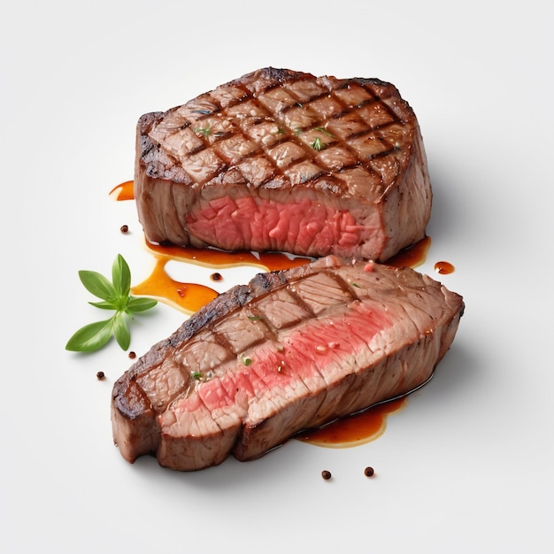 Grilled meat steak on stainless grill Food and cuisine concept