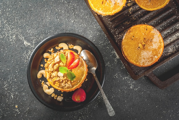 Grilled oranges with granola