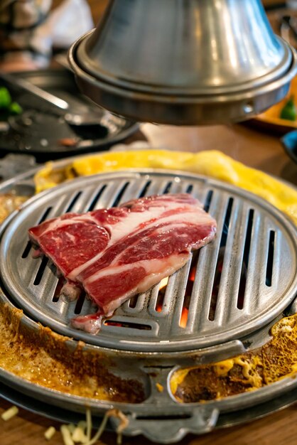 grilled pork and beef meat in Korean style or Korean BBQ