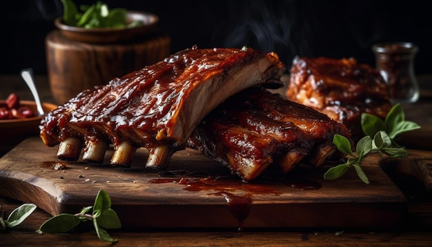 Grilled pork ribs with savory barbecue sauce ready to eat freshness generated by AI