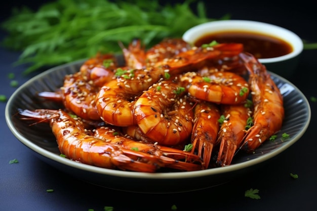 Grilled prawns with a spicy dipping sauc Seafood Photos 1947jpg