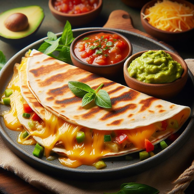 Grilled Quesadilla Temptation with Melting Cheese Golden Tortilla Flavorful Fillings