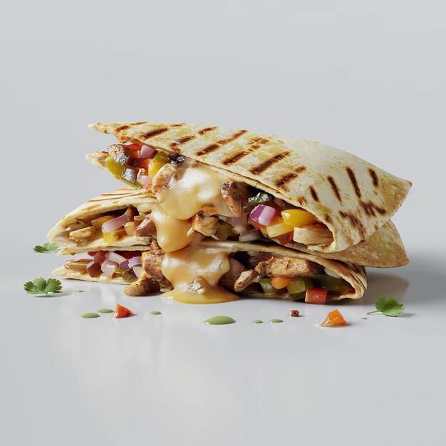 Grilled quesadilla with chicken cheese veggies cilantro