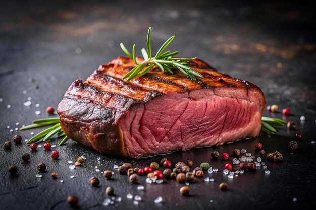 Photo grilled rare marbled beef steak on a dark background high grade grill marks grilled marbled gourmet premiumbeef food photography cooking charred culinary highend steak