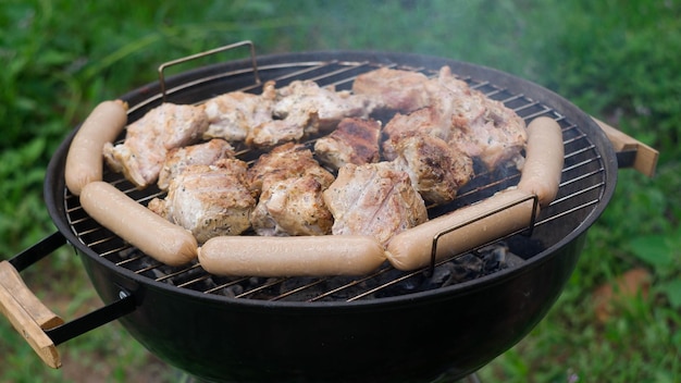 Grilled roasted meat on grill outside