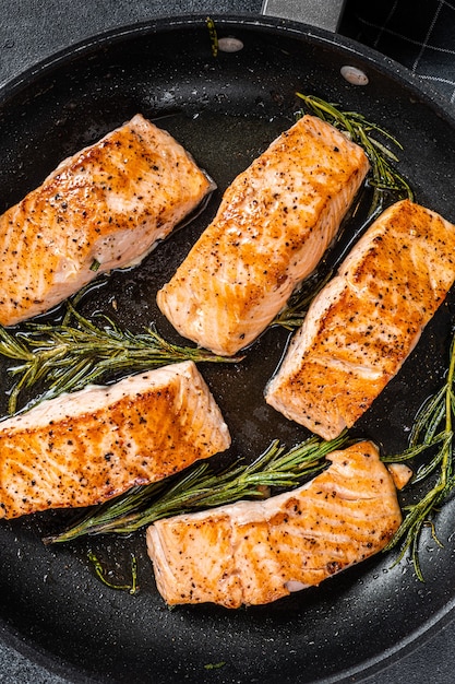 Grilled Salmon Fillet Steak in a pan