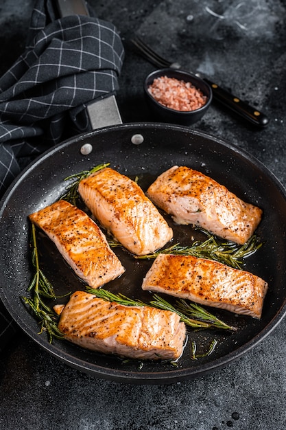 Grilled Salmon Fillet Steak in a pan