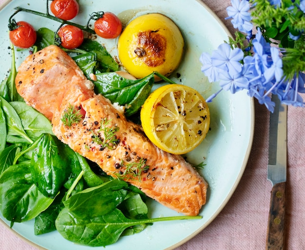 Grilled salmon food photography recipe idea