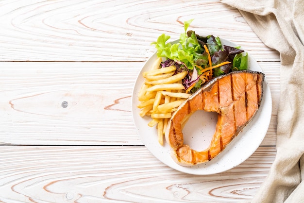 Grilled salmon steak fillet with vegetable