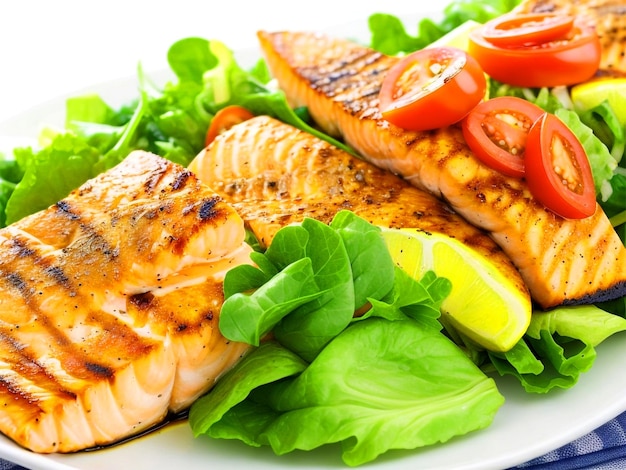 Grilled salmon with salad