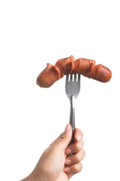 Grilled Sausage on fork isolated