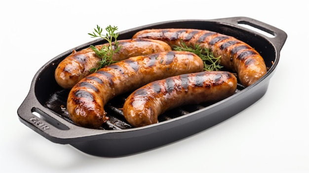 Grilled Sausages on Cast Iron Grill Pan