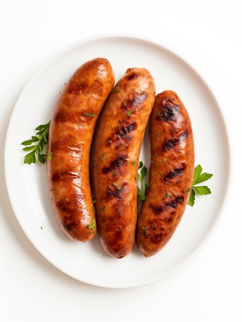 Photo grilled sausages on the white plate