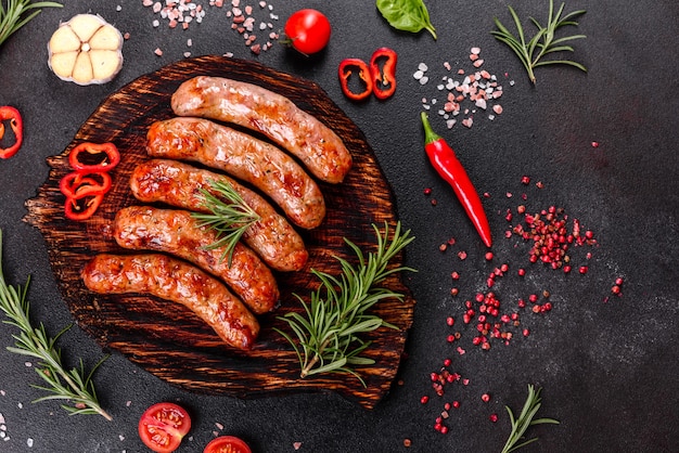 Grilled sausages with vegetables and spices