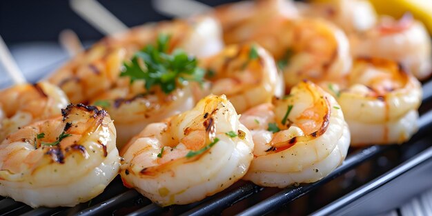 Grilled shrimp scampi with lemon and parsley garnish Concept Seafood Grilling Shrimp Cooking Recipe