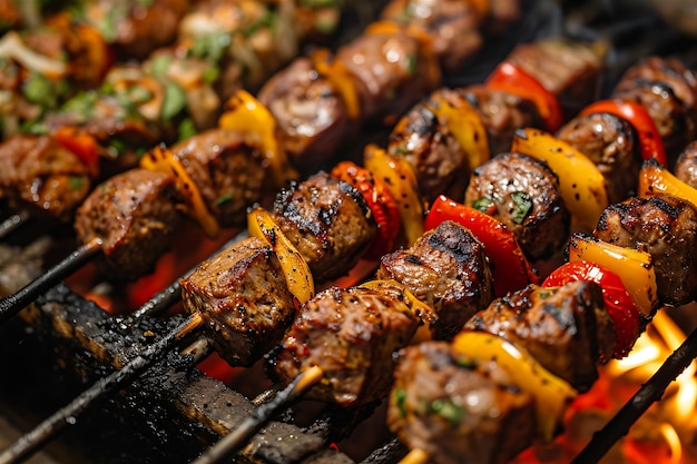 Grilled Skewered Meat and Vegetables